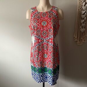 Maggy L Petites Mandala Geometric Medallion Print Sheath Dress Vintage Mod 10P